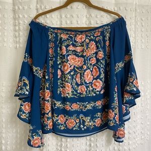 Francesca’s Off Shoulder Floral Blouse